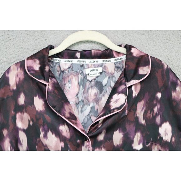 Jason Wu Short Sleeve Button-Up Satin Pajama Set-Medium-Drawstring-Pockets - Picture 13 of 16